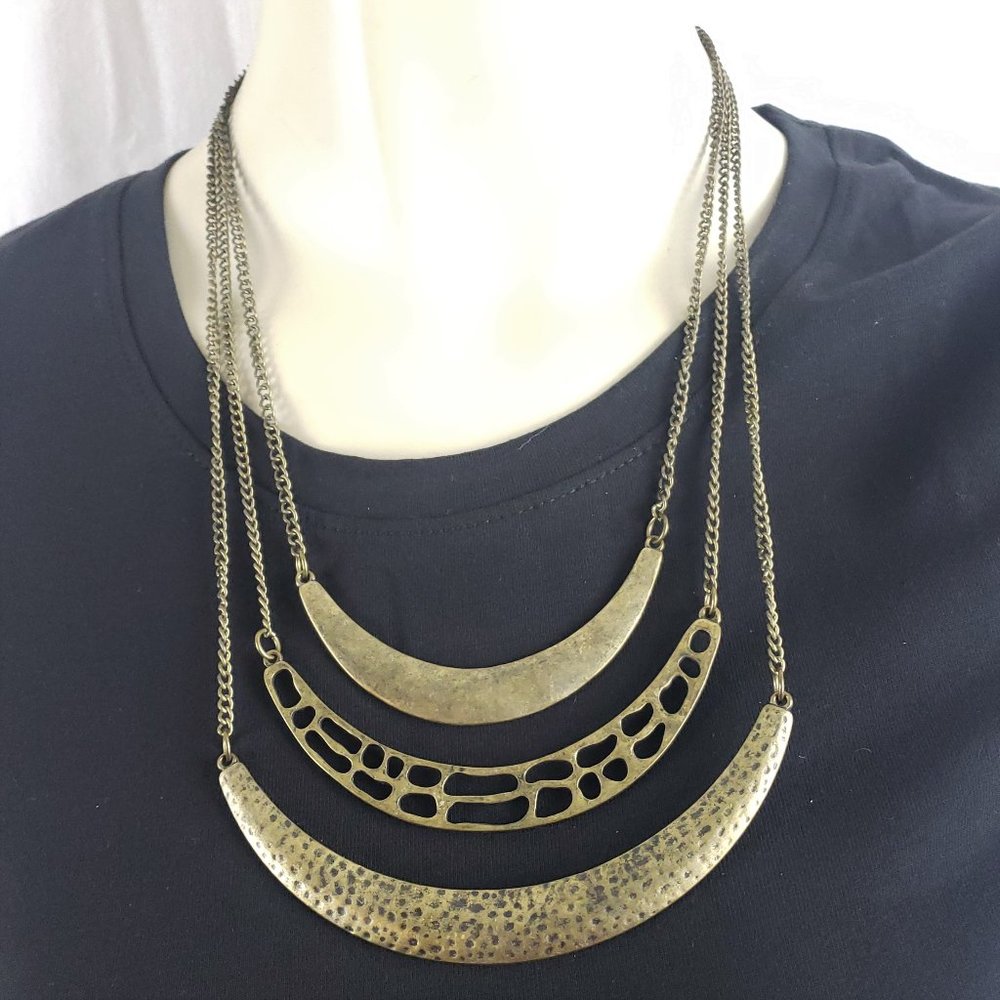 Hammered brass/copper modernist style necklace